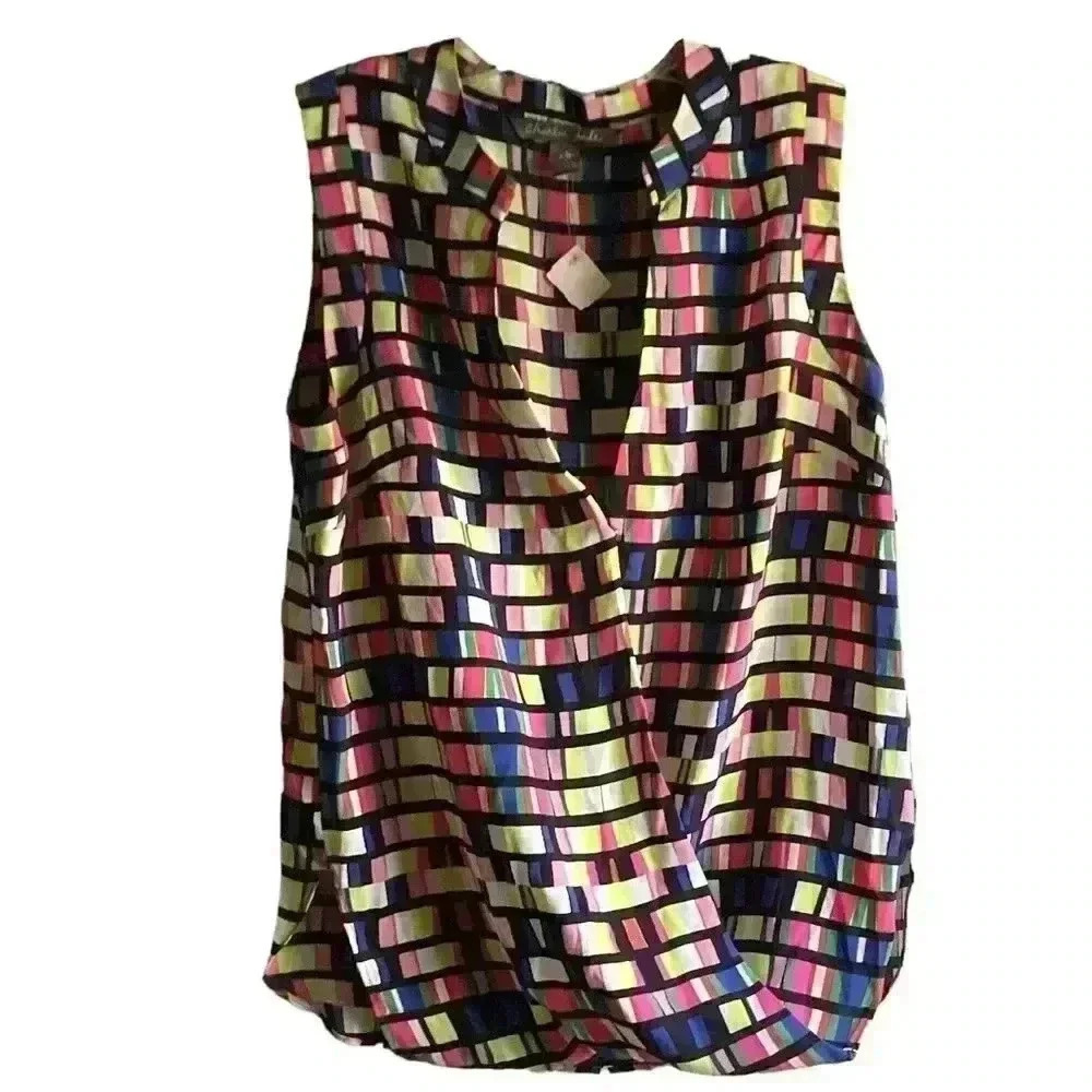 Charlie Jade Multi-Colored Geometric Print 100% Silk Tank Top Size S/ P Soft